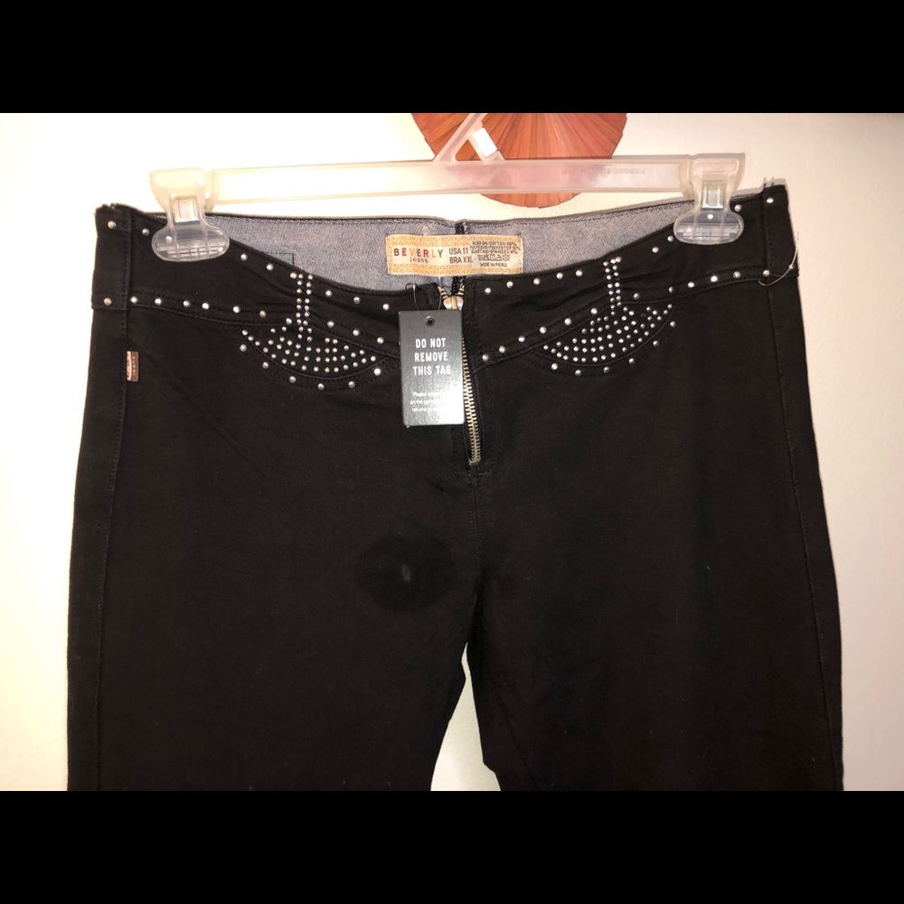 Black Silver Studded Zipper Jean Jeggings Size 11